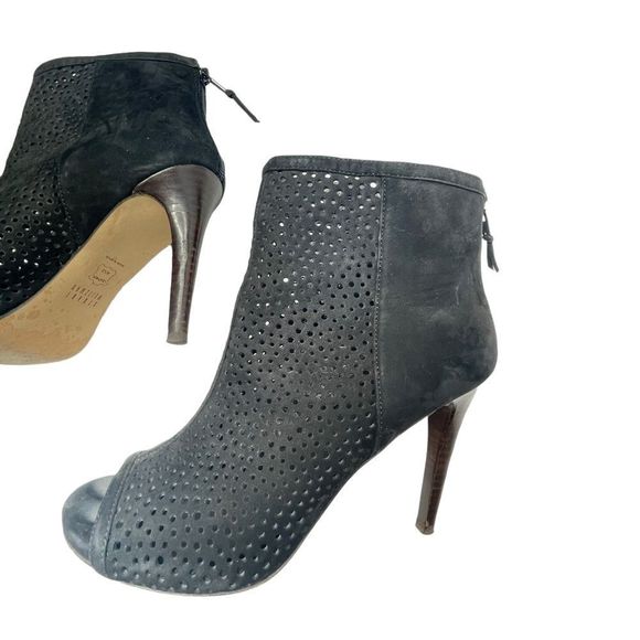 Stuart Weitzman black peep toe booties mesh cutout heels - Picture 3 of 7